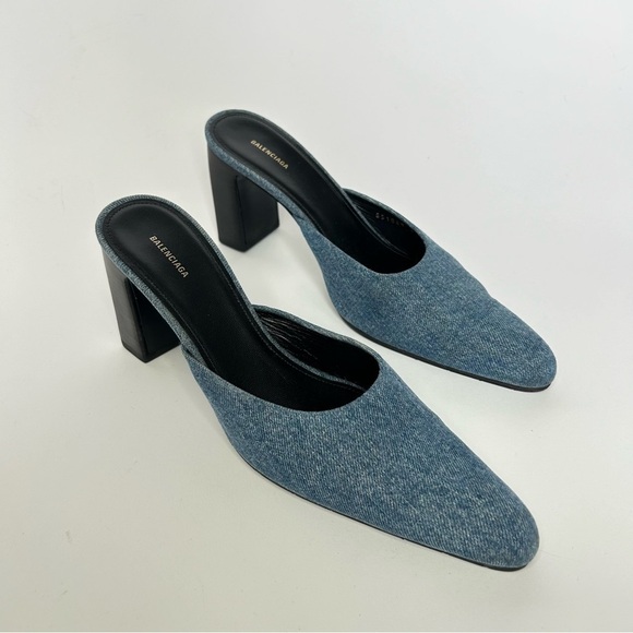 Balenciaga Blue Denim Mules Almond Toe size 37.5 - Picture 2 of 9